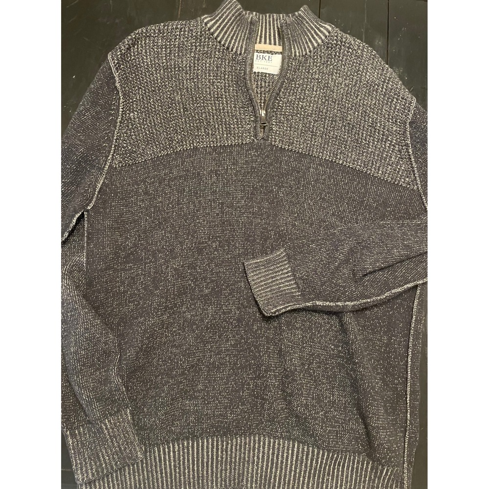 BKE Mens Quarter Zip Sweater Knit Pullover Charcoal Grey XLARGE Cotton Blend